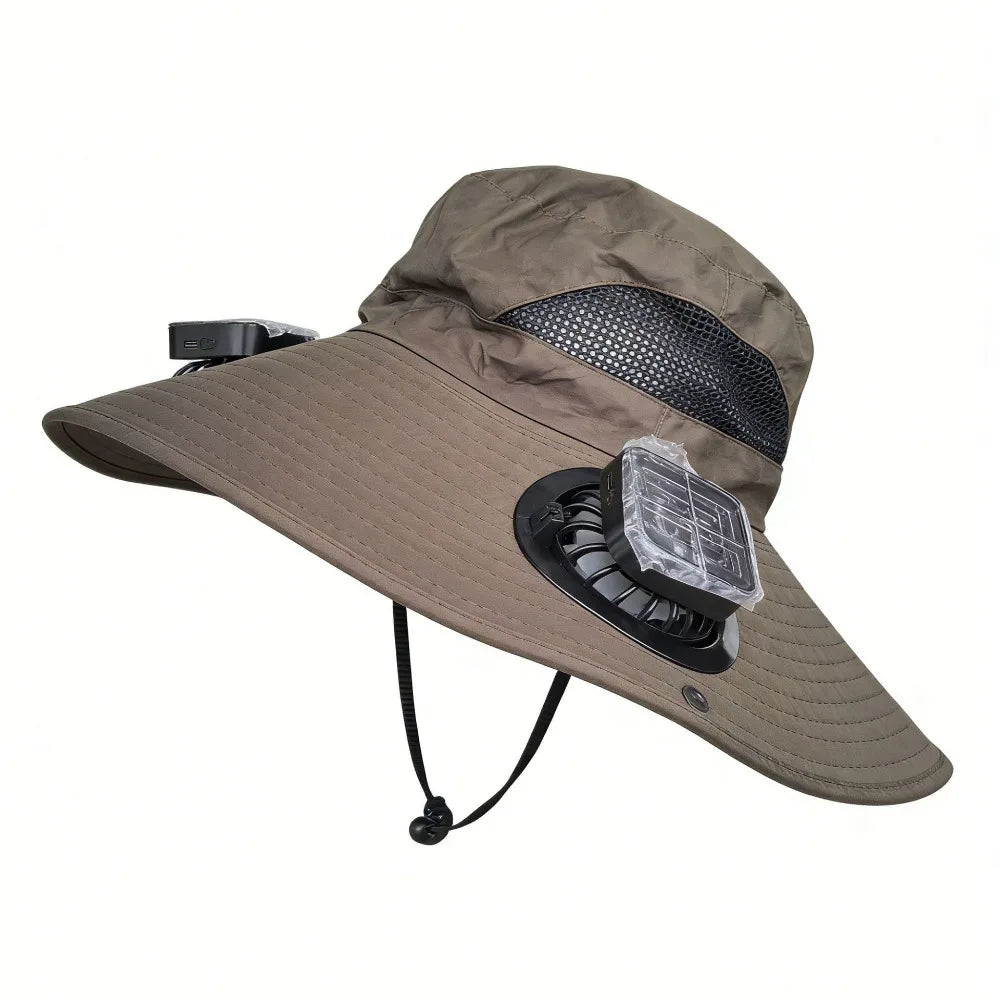 Chapeau Ventilateur Solaire à Double Ventilation – 3 Vitesses, Protection UV et Large Bord. Reste au frais même sous 40°