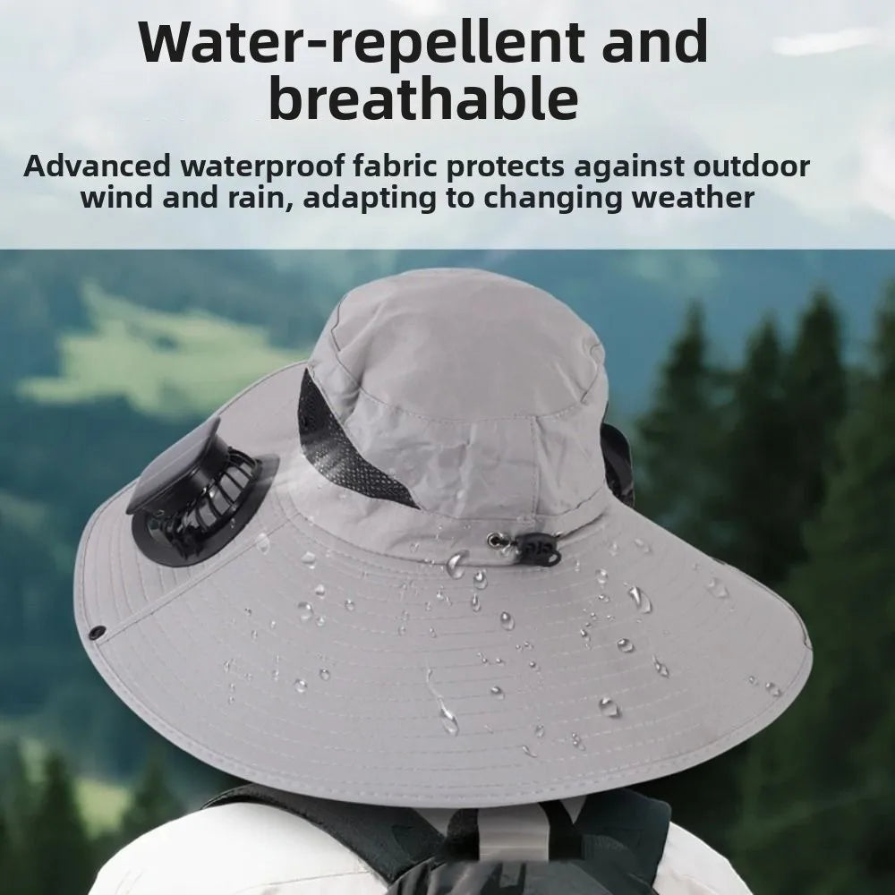 Chapeau Ventilateur Solaire à Double Ventilation – 3 Vitesses, Protection UV et Large Bord. Reste au frais même sous 40°
