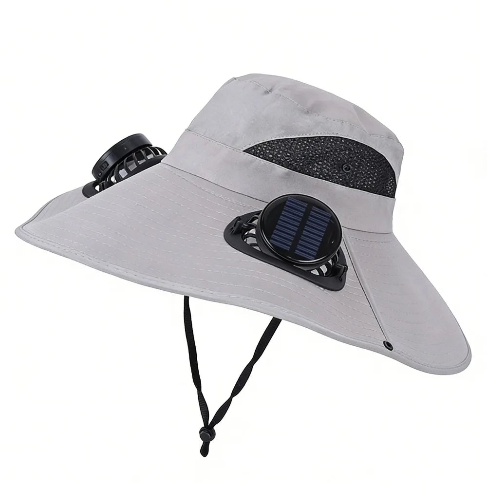 Chapeau Ventilateur Solaire à Double Ventilation – 3 Vitesses, Protection UV et Large Bord. Reste au frais même sous 40°