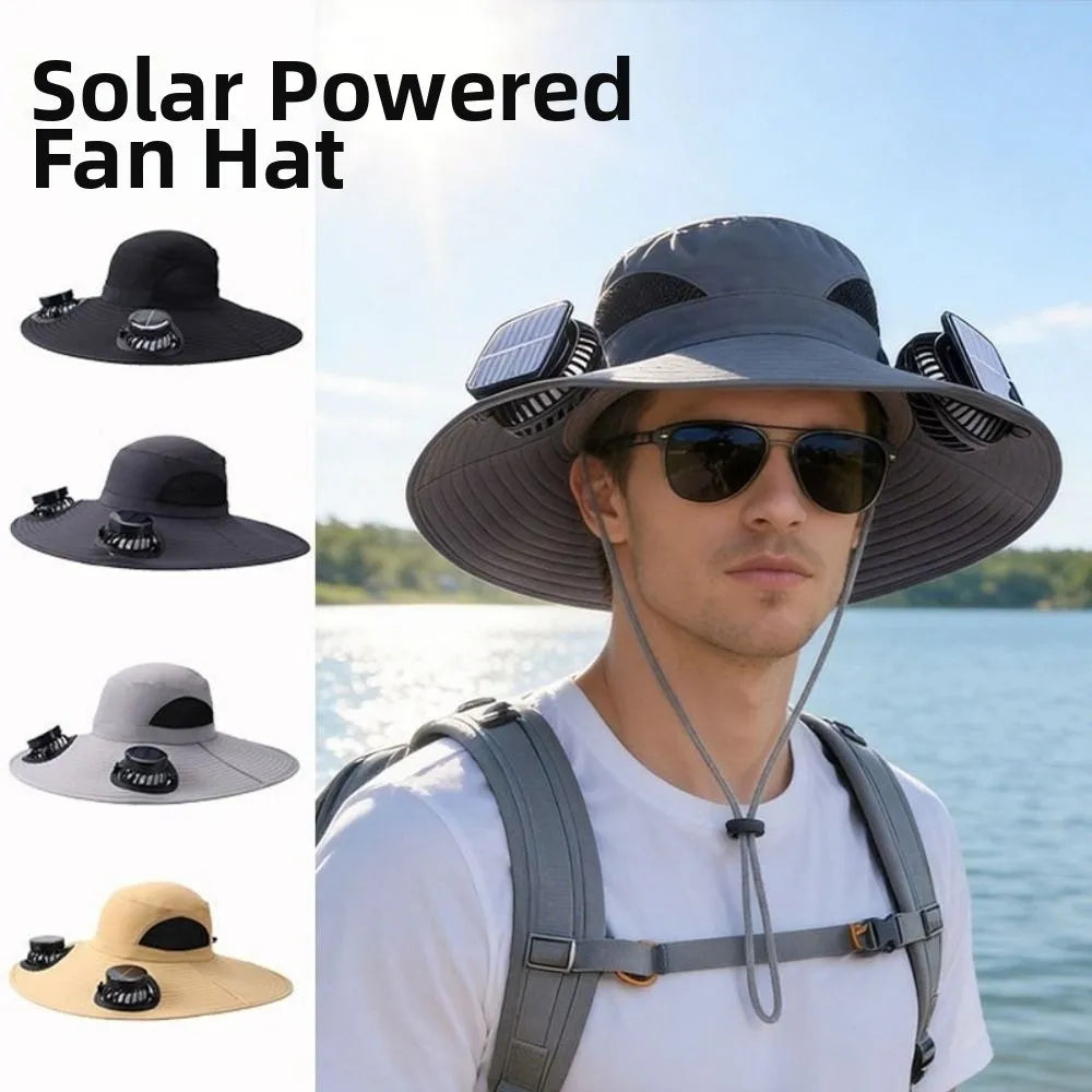 Chapeau Ventilateur Solaire à Double Ventilation – 3 Vitesses, Protection UV et Large Bord. Reste au frais même sous 40°