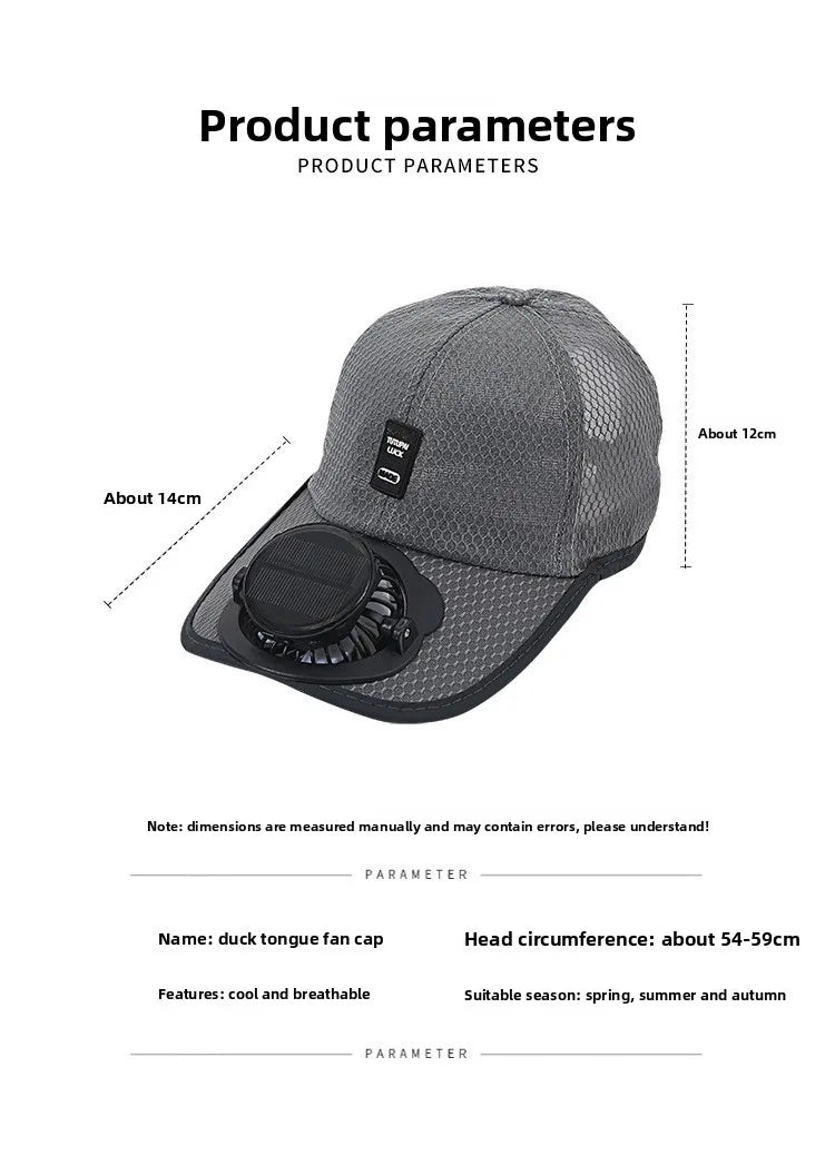 Casquette Ventilateur Solaire
Restez au frais même sous 40°C !
Casquette respirante avec ventilateur intégré, recharge solaire et USB, protection anti-UV, idéale pour la plage, la randonnée, la pêche, le camping et tous vos travaux en extérieur.