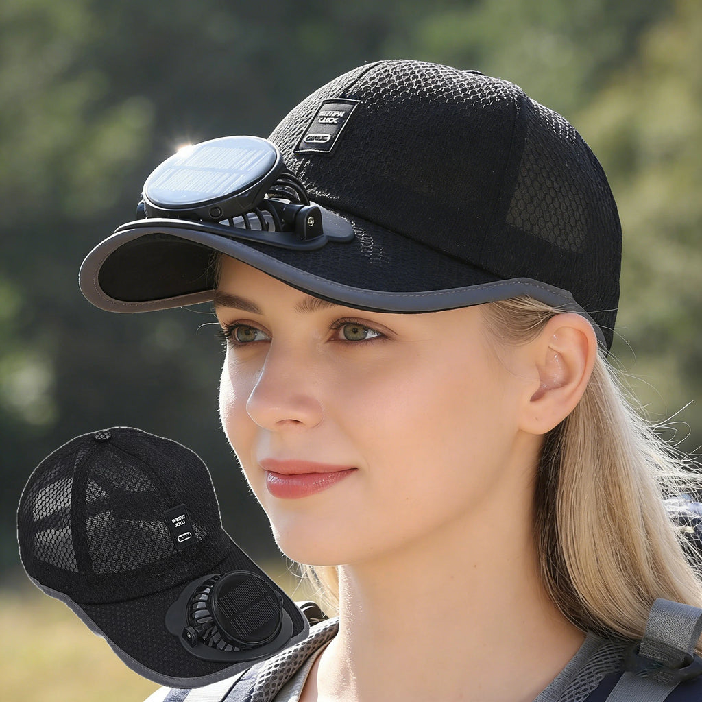 Casquette Ventilateur Solaire
Restez au frais même sous 40°C !
Casquette respirante avec ventilateur intégré, recharge solaire et USB, protection anti-UV, idéale pour la plage, la randonnée, la pêche, le camping et tous vos travaux en extérieur.