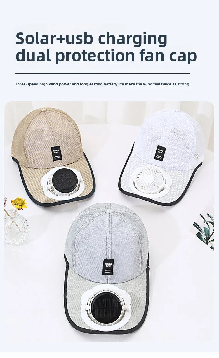 Casquette Ventilateur Solaire
Restez au frais même sous 40°C !
Casquette respirante avec ventilateur intégré, recharge solaire et USB, protection anti-UV, idéale pour la plage, la randonnée, la pêche, le camping et tous vos travaux en extérieur.