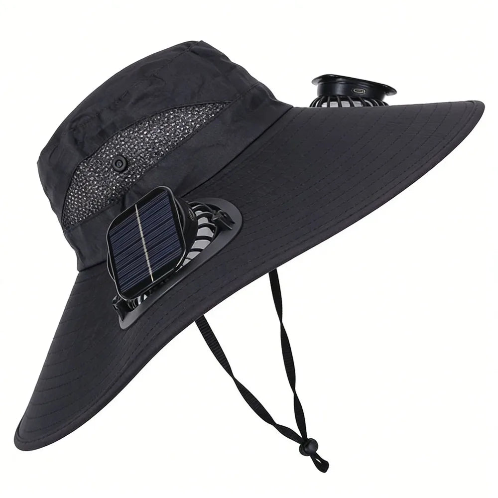 Chapeau Ventilateur Solaire à Double Ventilation – 3 Vitesses, Protection UV et Large Bord. Reste au frais même sous 40°