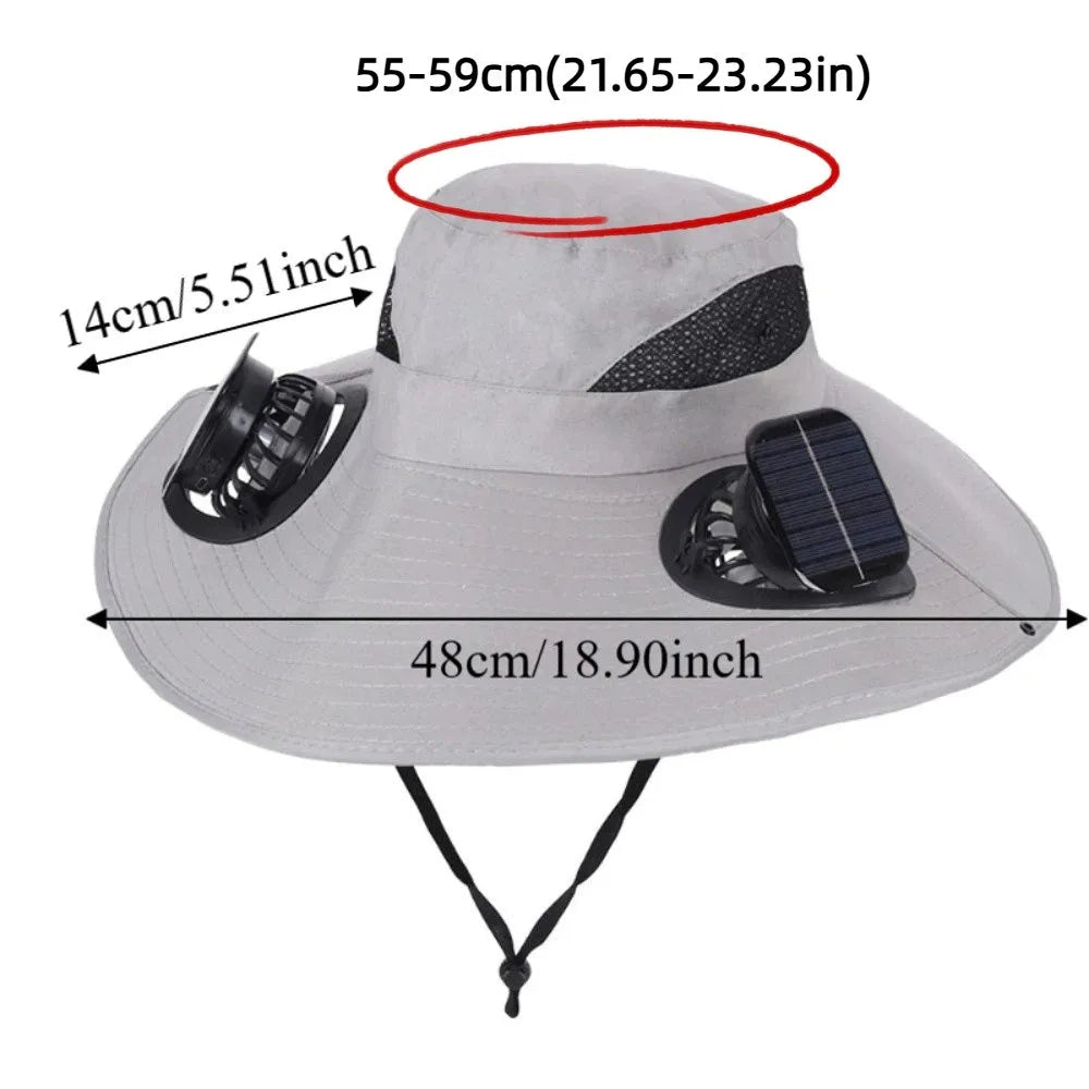 Chapeau Ventilateur Solaire à Double Ventilation – 3 Vitesses, Protection UV et Large Bord. Reste au frais même sous 40°