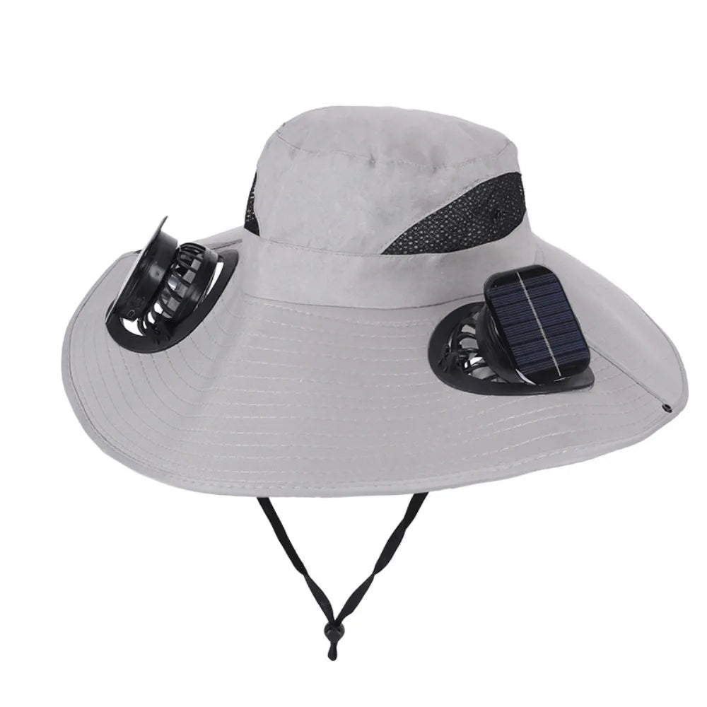 Chapeau Ventilateur Solaire à Double Ventilation – 3 Vitesses, Protection UV et Large Bord. Reste au frais même sous 40°