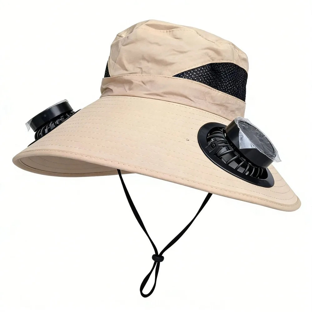 Chapeau Ventilateur Solaire à Double Ventilation – 3 Vitesses, Protection UV et Large Bord. Reste au frais même sous 40°