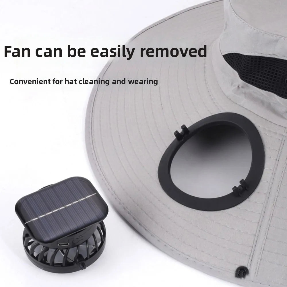 Chapeau Ventilateur Solaire à Double Ventilation – 3 Vitesses, Protection UV et Large Bord. Reste au frais même sous 40°