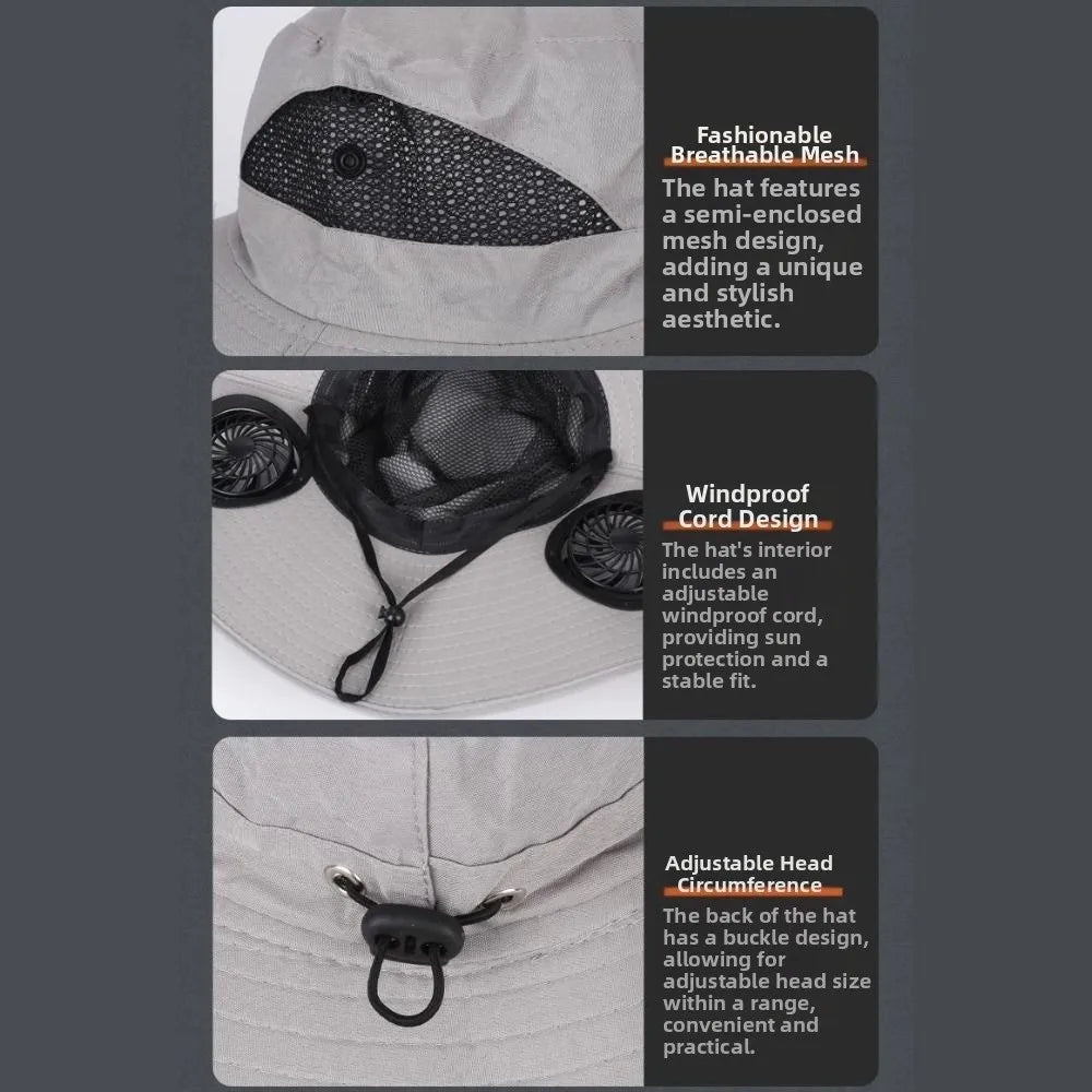 Chapeau Ventilateur Solaire à Double Ventilation – 3 Vitesses, Protection UV et Large Bord. Reste au frais même sous 40°