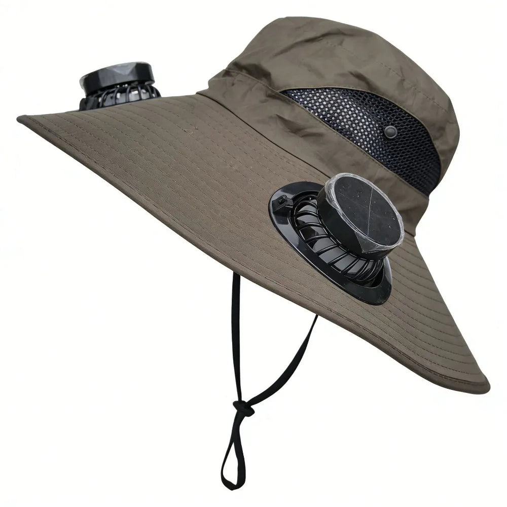 Chapeau Ventilateur Solaire à Double Ventilation – 3 Vitesses, Protection UV et Large Bord. Reste au frais même sous 40°