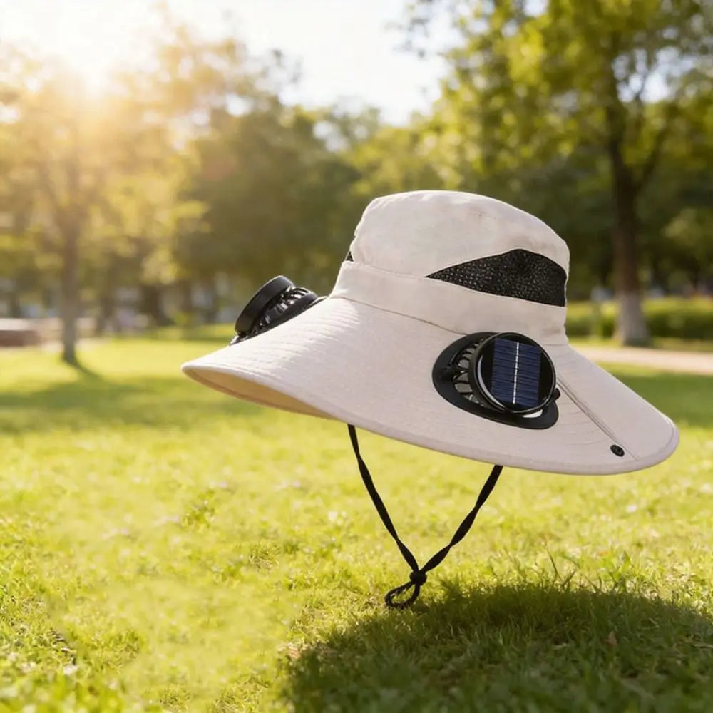 Chapeau Ventilateur Solaire à Double Ventilation – 3 Vitesses, Protection UV et Large Bord. Reste au frais même sous 40°